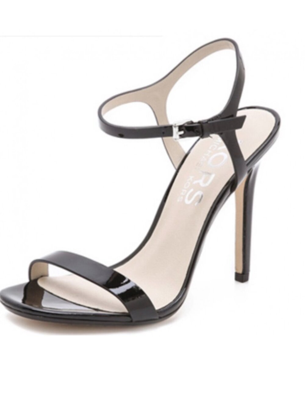 KORS Michael Kors Black Patent Leather Ankle Strap Stiletto Sandals Size 8.5